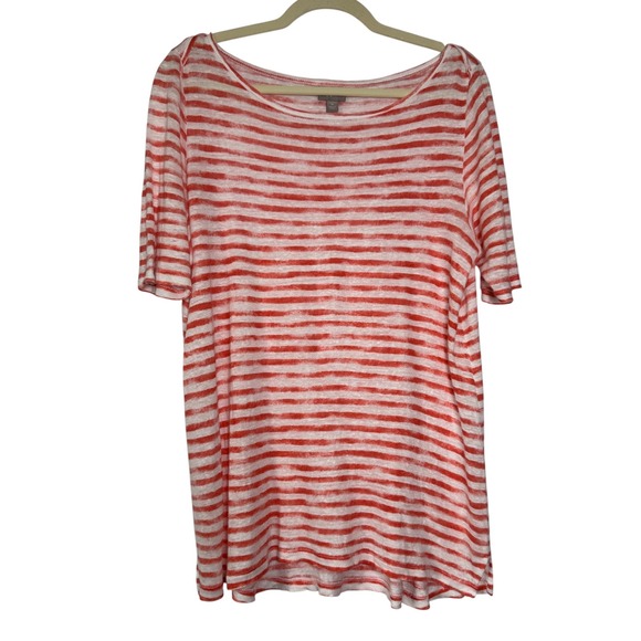 J Jill Women's Medium Red White Striped Linen Blend Stretch Tunic Top - Picture 1 of 8
